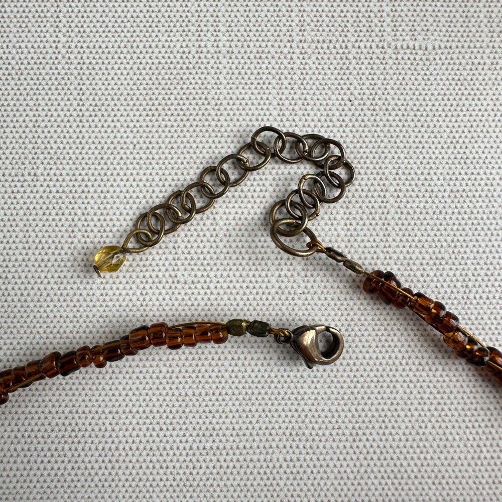 Amber Glass Bead Necklace Adjustable 16"-18" With Clustered Bead Accent - Picture 7 of 10